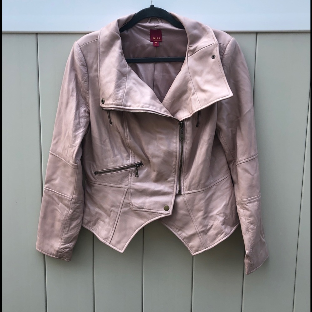 GILI Asymmetrical Leather Jacket in Blush